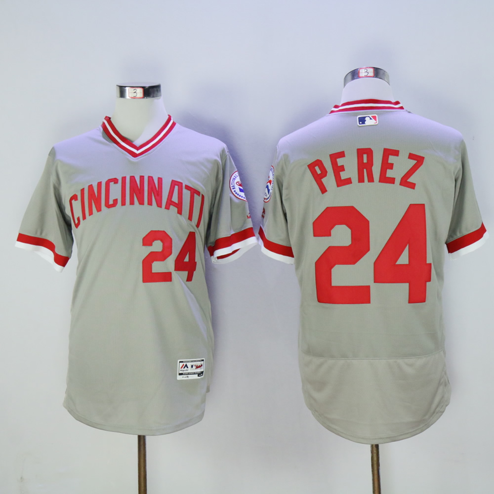 Men MLB Cincinnati Reds 24 Perez Grey Throwback 1976 jerseys
